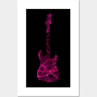 Pink on Purple Flame Guitar Silhouette Posters and Art